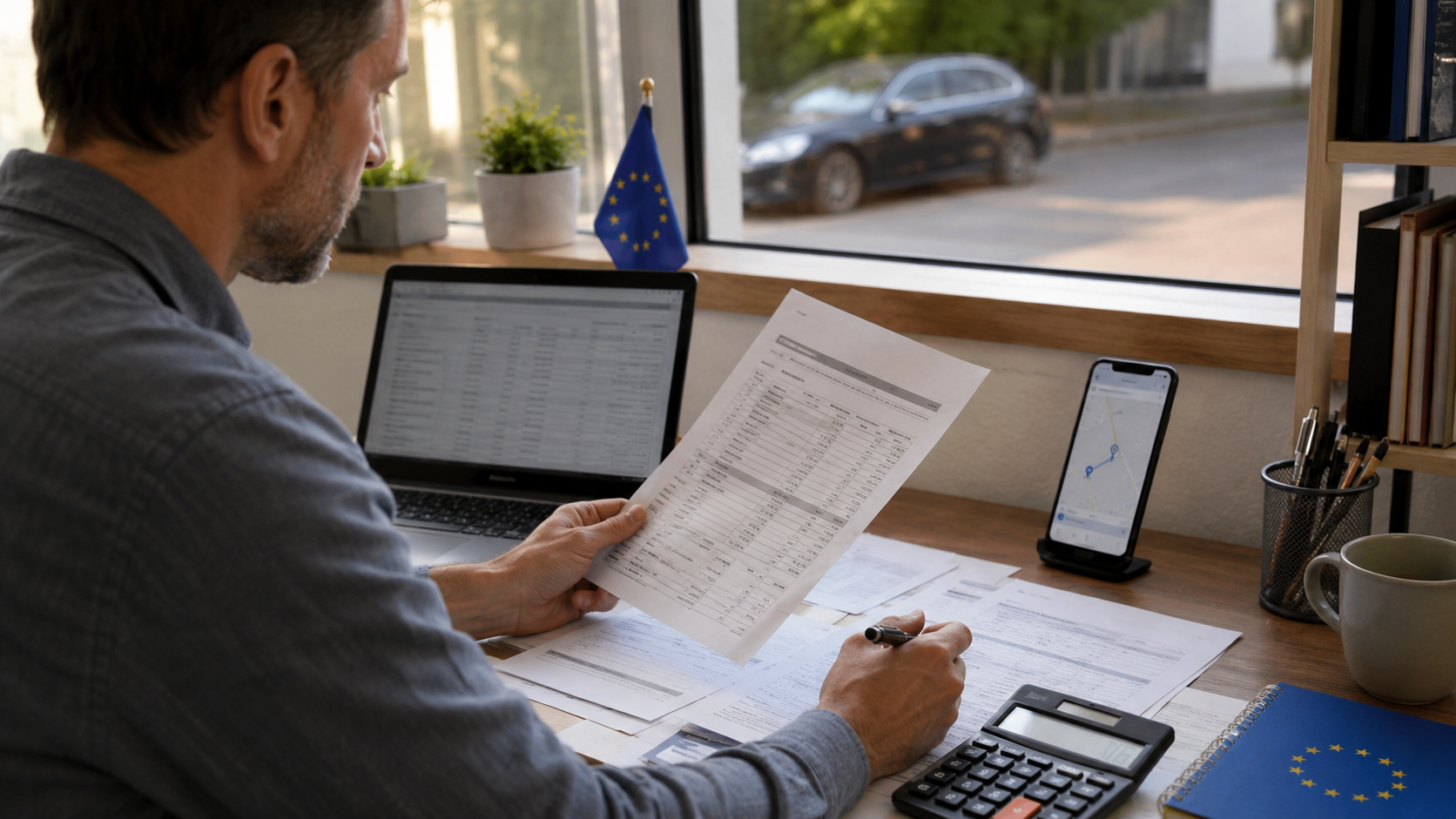 Persoana care verifica documente fiscale si calcule pentru TVA intracomunitar pentru Uber si Bolt